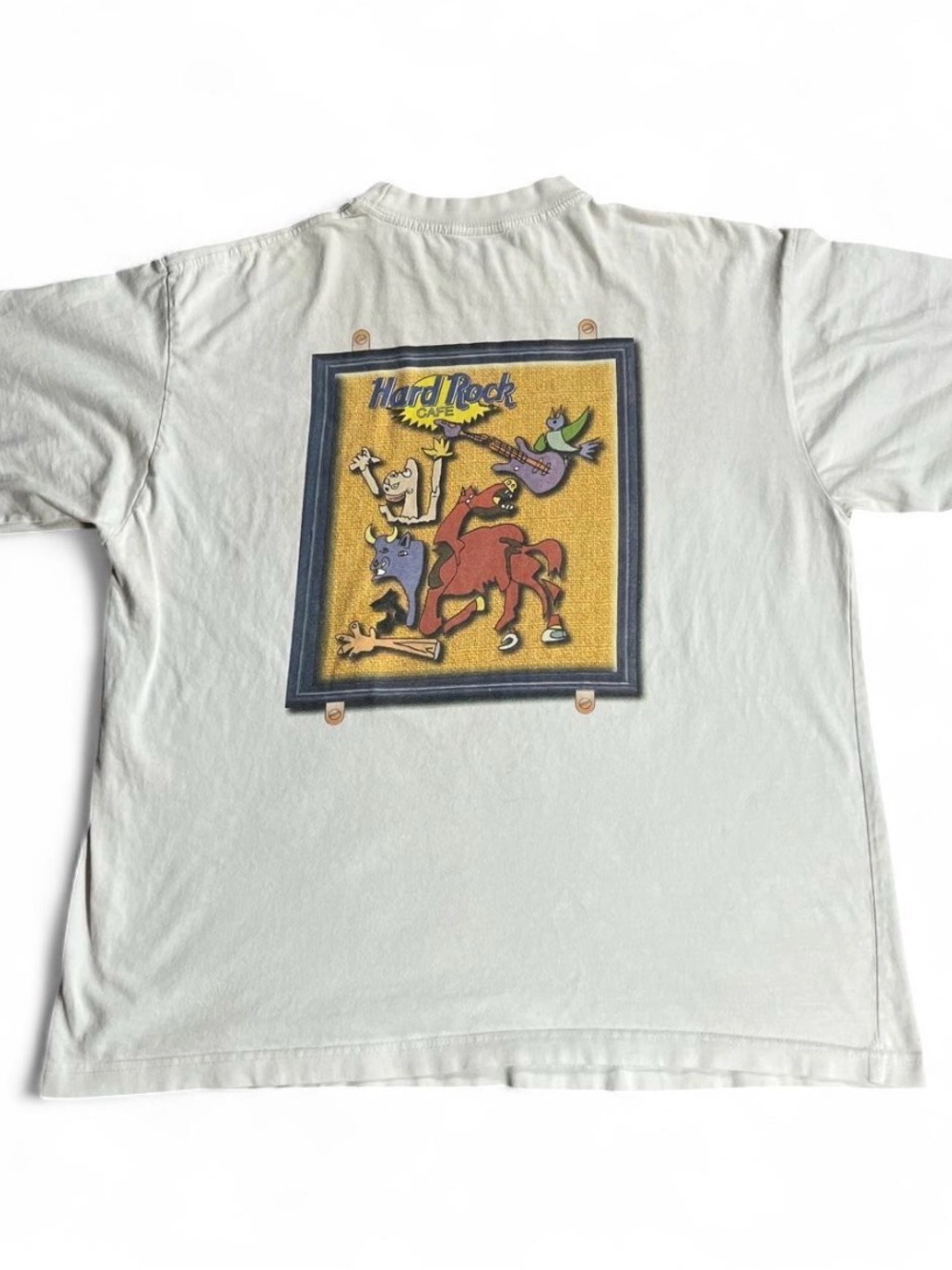 Hard Rock Cafe Light Gray Short Sleeve Tee with Colorful Framed Back Graphic
